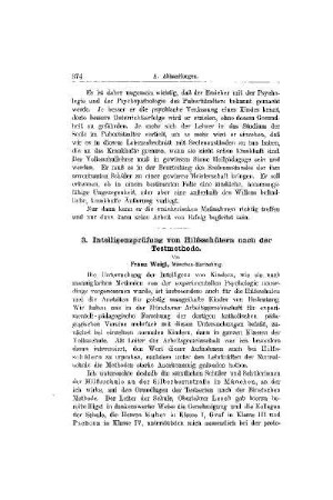 Intelligenzprüfung von Hilfsschülern nach der Testmethode