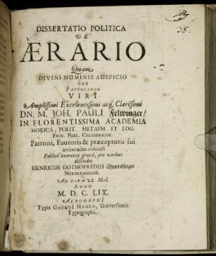 Dissertatio Politica De Aerario
