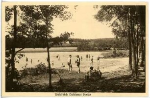 Dahlener Heide. Waldteich mit Badegästen