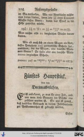 Fünftes Hauptstück. Von den Decimalbrüchen.