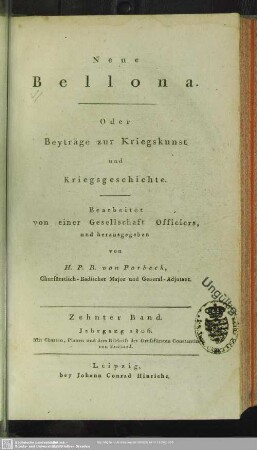 10.1806: Neue Bellona oder Beyträge zur Kriegskunst und Kriegsgeschichte