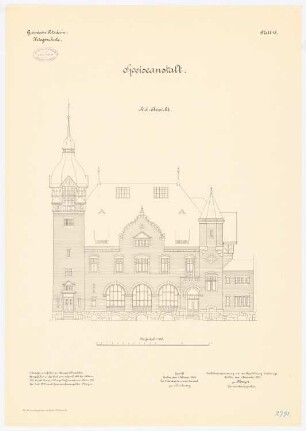 Kriegsschule der Garnison Potsdam: Speiseanstalt: Aufriss Südansicht 1:100