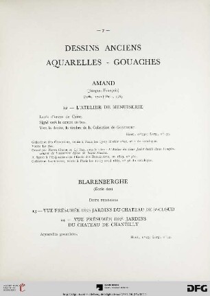 Dessins anciens – Aquarelles – Gouaches (Nr. 12-27) avec planche III-VIII