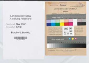 Entnazifizierung Hedwig Borchers, geb. 08.02.1894 (Postsekretaerin)