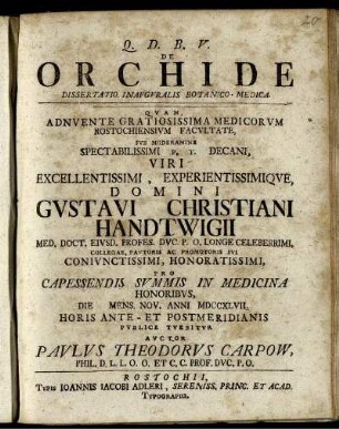 De Orchide : Dissertatio Inauguralis Botanico-Medica