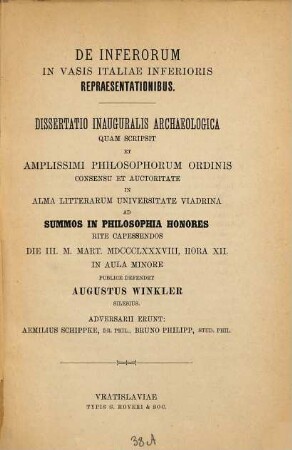 De inferorum in vasis Italiae inferioris repracsentationibus : Diss. inaug.