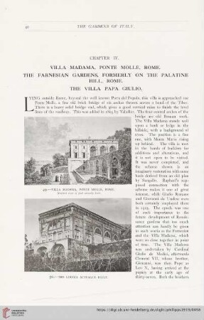Chapter IV: Villa Madama, Ponte Molle, Rome. The Farnesian Gardens, formerly on the Palatine Hill, Rome. The Villa Papa Giulio