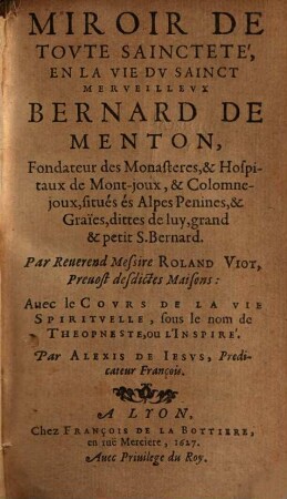 La Vie du B. H. S. Bernard Menton