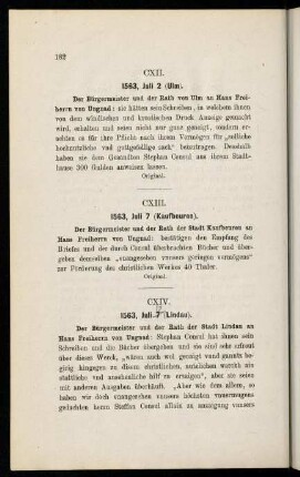 182, CXII. 1563, Juli 2 (Ulm) und CXIII. 1563, Juli 7 (Kaufbeuren)
