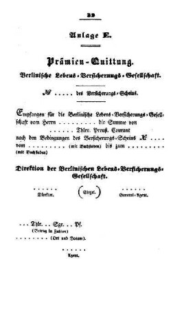 Anlage E. Prämien-Quittung