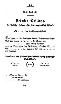 Anlage E. Prämien-Quittung