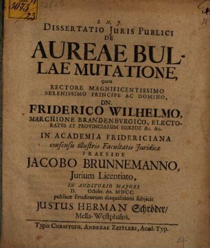Dissertatio Iuris Publici De Aureae Bullae Mutatione