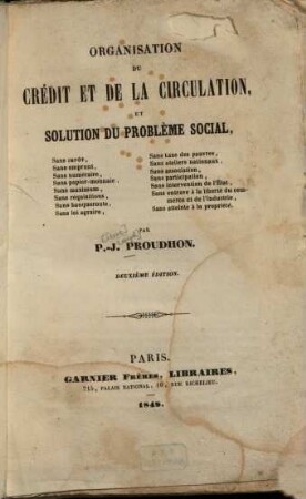 Organisation du crédit et de la circulation, et solution du problème social, Sans impôt ...