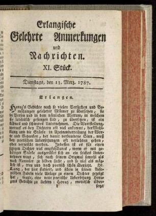 XI. Stück. Dienstags, den 13. Merz. 1787.