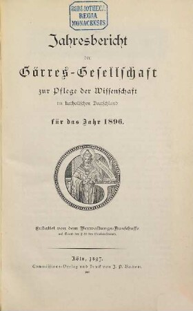 Jahresbericht der Görres-Gesellschaft. 1896. - 1897
