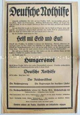 Maueranschlag mit dem Aufruf des Reichspräsidenten zur "Deutschen Nothilfe" für die Bevölkerung der besetzten Gebiete an Rhein und Ruhr