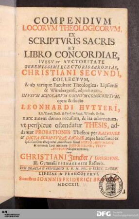 Compendivm Locorvm Theologicorvm, Ex scriptvris Sacris Et Libro Concordiae