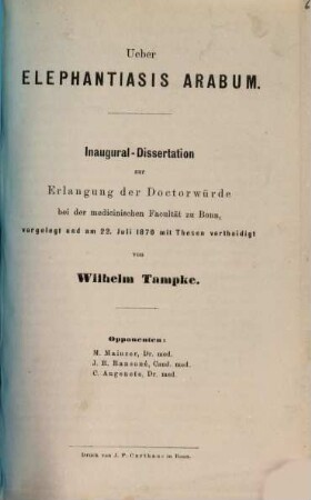 Ueber Elephantiasis Arabum : Inaug. Diss.