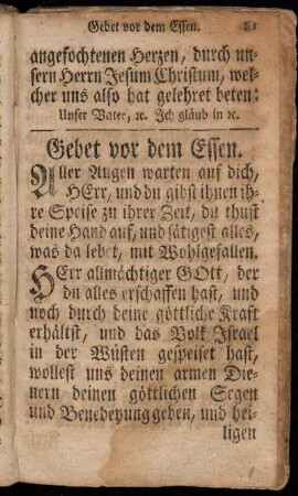 Gebet vor dem Essen.