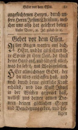 Gebet vor dem Essen.