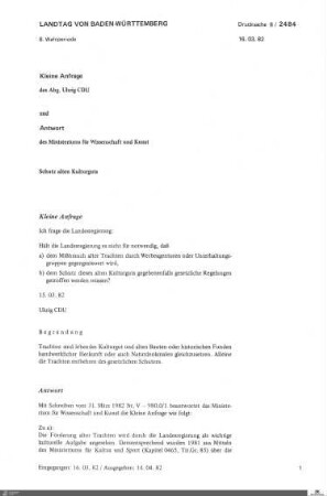 Anfrage der CDU zum Schutz alten Kulturguts