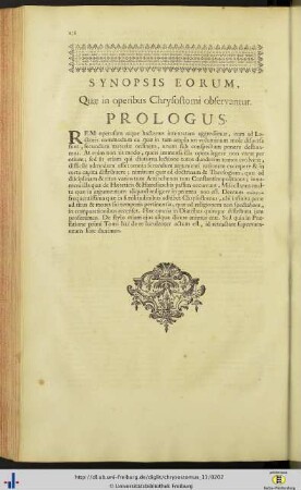 Synopsis eorum, quae in operibus Chrysostomi observantur. Prologus.