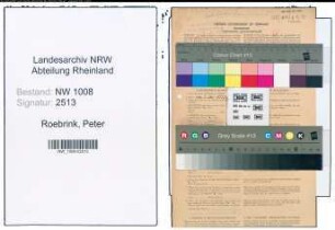 Entnazifizierung Peter Roebrink , geb. 12.07.1910 (Masch.Schlosser)