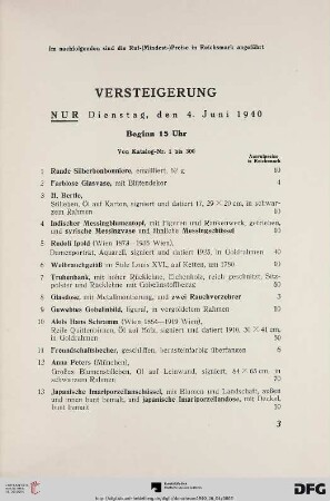 Nur Dienstag, den 4. Juni 1940, Beginn 15 Uhr (Nr. 1-300)