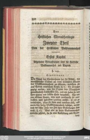 Der christlichen Moraltheologie Zweyter Theil Von der christlichen Vollkommenheit