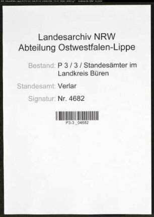 Sterberegister Standesamt Verlar