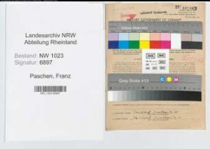 Entnazifizierung Franz Paschen , geb. 10.09.1892 (Hallenmeister)