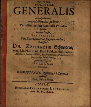 Politicae Generalis anakephalaiōsis, ex praelectionibus publicis