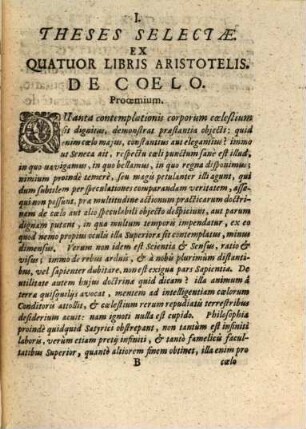 Theses Selectæ Ex Qvatvor Libris Aristot. De Coelis