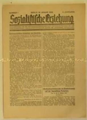 Sozialdemokratisches Mitteilungsblatt "Sozialistische Erziehung" u.a. zur Reichsarbeitswoche der Kinderfreunde
