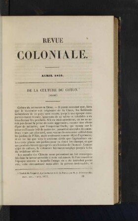 De La Culture Du Coton.