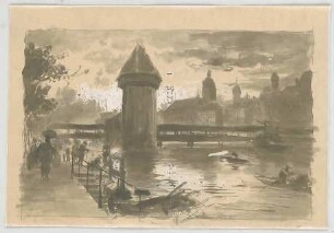 Bauernfeind, Gustav; Italien; Österreich; Schweiz; Studien- und Reiseskizzen - Kapellbrücke mit Wasserturm in Luzern (Ansicht)