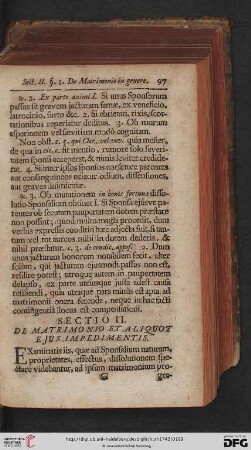Sectio II: De Matrimonio et aliquot e jus impedimentis