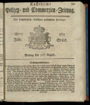 36tes Stueck, Montag den 31ten August 1801
