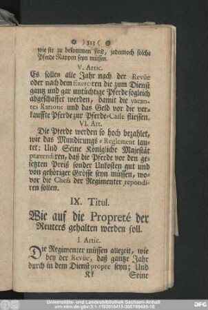 IX. Titul. Wie auf die Propreté der Reuters gehalten werden soll.