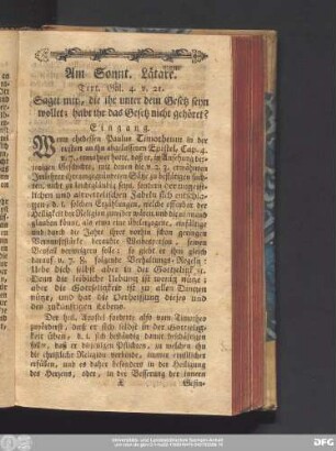 Am Sonnt. Lätare. Text. Gal. 4. v. 21.