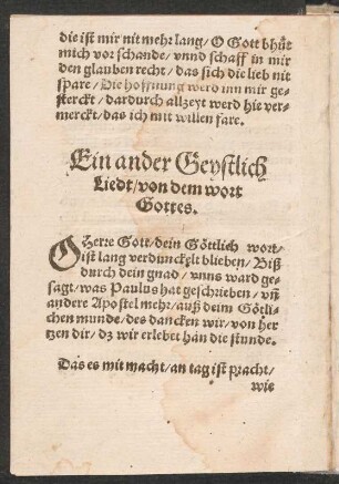 Ein ander Geystlich || Liedt/ von dem wort || Gottes. ||