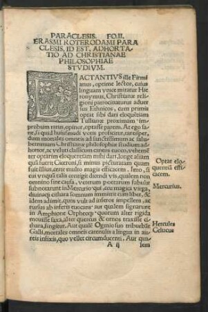 Erasmi Roterodami Paraclesis, Id Est, Adhortatio Ad Christianae Philosophiae Studium.
