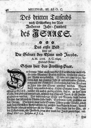 Des dritten Tausends nach Erschaffung der Welt Anderes Jahr-Hundert des Isaacs