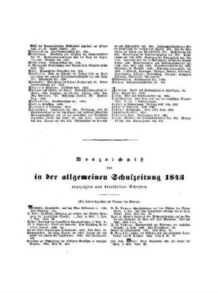 Verzeichnis der in der Allgemeinen Schulzeitung 1843 angezeigten und beurtheilten Schriften