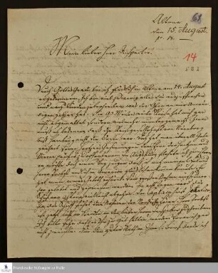 Brief von Johann Ernst Bergmann an Sebastian Andreas Fabricius über seine Reise nach Altona und sein Zusammentreffen mit Johann Gotthilf Probst.