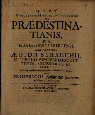 Dissertatio Historico-Theologica De Praedestinatianis