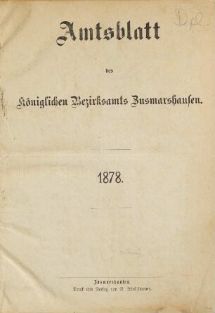 Amtsblatt des Königlichen Bezirksamtes Zusmarshausen. 1878