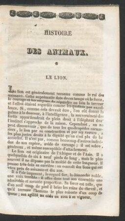 Histoire des Animaux.