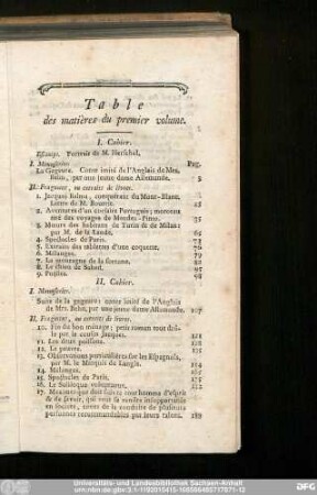 Table des matières du premier volume.