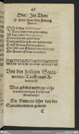 Von den heiligen Sacramenten, Tauffe unnd Abendmahl